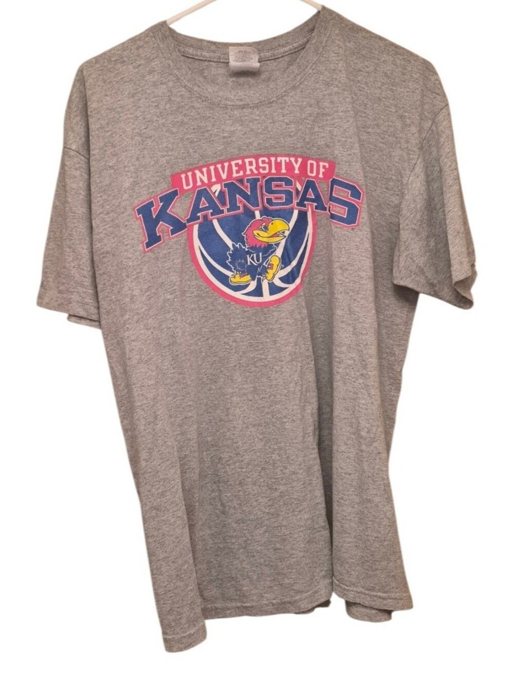 Kansas University KU on grey T-shirt Gildan brand Size Lg
